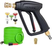 YAMATIC Short Pressure Washer Gun and Hose, 50 FT Flexible Hose with Stubby Power Washer Trigger Handle, 3/8" Swivel Quick Connect & M22-14mm Adapter Replacement for Ryobi Simpson Craftsman (Green)