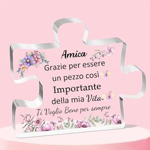 Amica Targhe e Cartelli Decorativi Acrilico Placca Puzzle Ornamenti Donna Regali Compleanno Scrivania Segni Amicizia Apprezzare Regalo Natale Colleghe Laurea Addio Mi Manchi Ricordi Campana Floreale