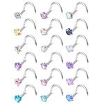 Chriscoco 20G Surgical Steel Nose Stud Nose Piercing Small Silver Nose Studs L Shape Bone Straight Screws Nose Piercing Stud Hypoallergenic CZ Opal Heart Star Nose Piercing Jewellery for Women Men