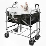 2-in-1 Dog Bathtub and Dog Stroller, Portable Dog Bath and Pet Stroller for Small and Medium Dogs (5-55 lbs) and Cats, Four-Wheel Bathing Cart with Brake Grey