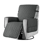 Recliner Chair Cover Pad with 6 Side Pockets, Reclining Chair Adjustable Soft Non-slip Buckles Protective Armchair Sofa Cushion Furniture Protector for Home with Children and Pets Dog (Small, Grey)