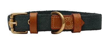 Vama Leathers: Sustainable & Eco Friendly Material Dog Collar. 100% Cotton Canvas with Sturdy Solid Brass Buckle. Hand Made, Color- Green, Size- Large, Suitable For Neck Sizes 20-25 Inch, Width 1.25 Inch.