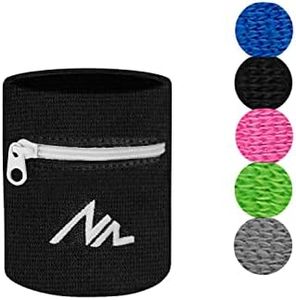 NEWZILL Wrist Wallet Wristband with Zipper - Cotton Sweatbands for Men & Women, Ideal for Running, Walking, Basketball, Football, Tennis, Hiking, Workout Black/White Small 2pcs