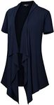 Women's Short Sleeve Draped Open Front Cardigan Lightweight Summer Vest for Women, Navy Blue, X-Large