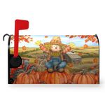 Dacawin Fall Autumn Scarecrow Decorative Mailbox Covers Magnetic Standard Size 21x18 Fall Pumpkins Maple Leaves Mailbox Wraps Cover Harvest Orange Autumn Letterbox Cover for Garden Yard Outdoor Decor