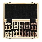 A&A 15" Magnetic Wooden Chess Set/Folding Board / 3" King Height German Knight Staunton Chess Pieces/Walnut & Maple Inlaid /2 Extra Queen