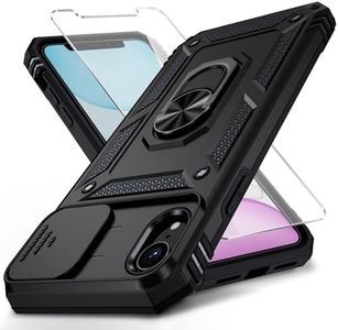 Weycolor for iPhone XR Case with Camera Lens Cover, HD Screen Protector, 10 FT Military Grade Drop Protection, Magnetic Ring Holder Kickstand Protective Phone Case, Black