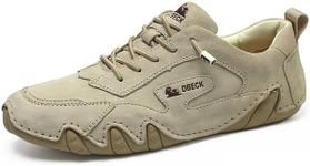 Dbeck Women's Fashion Casual Walking Shoes Retro Leather Lightweight Outdoor Sports Sneakers for Hiking Trailing, Beige, 9