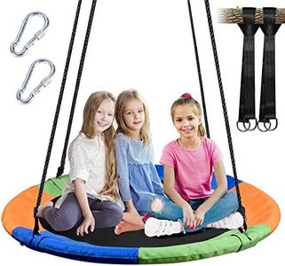 Tree Swing for Kids Outdoor, 40 Inch Saucer Tree Swing with Tree Protector and Hanging Straps Kit, Round Swing for Tree
