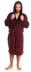 Slumber Hut® Mens Fleece Dressing Gown | Men Hooded or Shawl Bathrobe | Snuggle Winter Warm - Maroon Red - Size Large