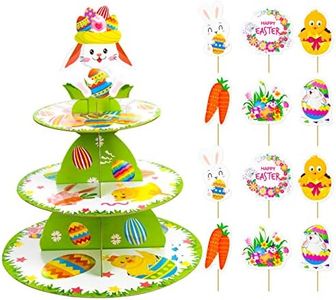 OPUHOHR 3 Tier Easter, Easter Cardboard Cupcake Stand/Tower with 12pcs Easter Cake Topper, Cupcake Stand Decorations Dessert Holder Easter Party Favors Decor Centerpiece