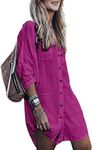 Bsubseach Long Sleeve Swimsuit Cover Up for Women Loose Button Down Swimwear Beach Shirt Tunic Dress Rose