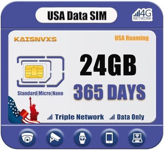 KAISNVXS Data Only SIM Card for Security Camera - 24GB High Speed Data Compatible with The USA Nationwide Networks for Unlocked 4G Cellular Cameras, Smart Watches, Tablet, 365 Days Data Service