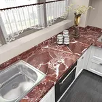 burgeliy Red Marble Contact Paper for Countertops, Kitchen Wallpaper, Granite Paper, Peel and Stick, 15.7"x356"