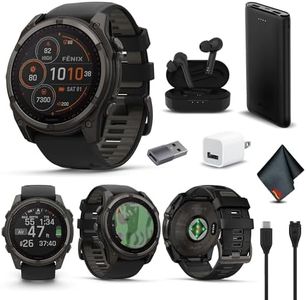 Garmin Fenix 8 51MM Solar Sapphire Multisport GPS Smartwatch Carbon Gray DLC Titanium with Black Gray Silicone Band, Built-in LED Flashlight, Fitness & Health Smart Watch Bundle for Men & Women