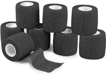 ANAMPION 8 Rolls Self-Adhesive Football Sock Tape 5cm x 4.5m Self Adherent Cohesive Bandages Wrap First Aid Athletic Sports Tape for Wrist Ankle Pet & Vet Wrap for Dogs, Horse (8, Black, 5cm)