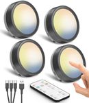 USB Rechargeable Puck Lights with Remote, Black 1600mAh Battery Push Lights Stick on Lights for Under Cupboards Wireless Display Cabinet Lighting Magnetic Touch Light Kitchen Spot light for Wardrobe