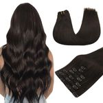 MAXITA Clip in Hair Extensions Real Human Hair, 14 Inch 7pcs 120g Dark Brown, Real Hair Extensions Clip in Human Hair Remy Straight Thick Hair Extensions for Woman