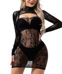 Buitifo Lingerie Dress for Women One Piece Babydoll Sexy Nightwear Mini Fishnet Dresses (Black,M)