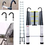 6.2M Telescopic Ladder with Detachable Ladder Hooks, Aluminium Telescoping Extension Ladder, Portable Folding Step Attic Ladder Extendable Multi Purpose Loft Ladder for Outdoor Work, Max Load 330lbs