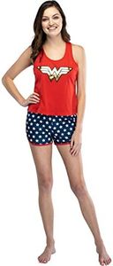 INTIMO Wonder Woman Logo Womens Mesh Tank & Shorts Pajama Set Medium Red