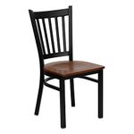 Flash Furniture HERCULES Series Black Vertical Back Metal Restaurant Chair - Cherry Wood Seat