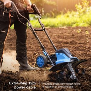 Hyundai 1500W Electric Garden Tiller – 6 Steel Blades, 45cm Width, 22cm Depth