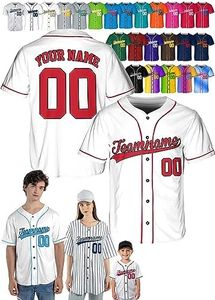 Custom Baseball Jersey - Personalized Baseball Shirts Sport Uniform for Men Women Adult Boy - Customized Make Your Own Jersey White/Red