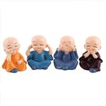 ANAB GI 4 Pcs Cute Mini Monk Plastic Set for Car Dashboard Interior Decoration Desk , Little Monk Statue for car & Interior Décor(Multicolor)