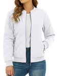 TACVASEN Ladies Winter Coats Casual Varsity Jacket Quilted Bomber Jacket Warm Windproof Jacket with Zipper Pockets,White,S