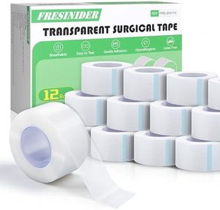 FRESINIDER Soft Transparent Surgical Medical Tape 12 Rolls, 1” x 10 Yards, Hypoallergenic & Latex-Free Clear for Sensitive Skin, Breathable & Easy Tear for Wound Care, Dressing Fixation & First Aid
