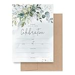 Bliss Collections 25 Invitations with Envelopes for All Occasions, Greenery Watercolors Invites Perfect for: Weddings, Bridal Showers, Engagement, Birthday Party or Special Event, Blank Fill in Design