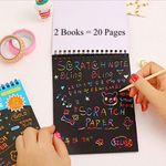 Edu Toys Big Size Rainbow Scratch (2 Books - 20 Pages) Paper Notes Scratch Art Activity Books 11 inch x 8 inch Scratch Magic Doodle Note Pad for Kids Arts and Crafts Perfect Travel Activity