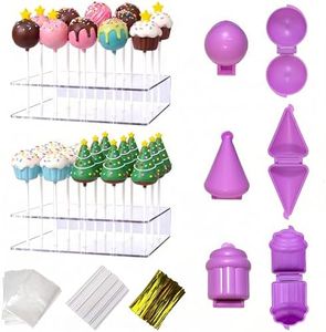 Cake Pop Molds Set- Cupcake Round Shapes Press Set and 20x sticks,Cake Pop Cutter and Pusher,Cakepop Molds Shapes for Home Baking,Birthday Parties,Wedding Desserts(Purple)