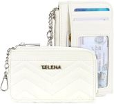 Telena Slim Wallet Women RFID Blocking Credit Card Holder Leather Coin Purse with Silver Keychain Beige