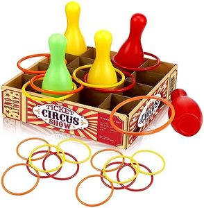 Wettarn Carnival Bottle Toss Game Ring Toss Bottle Carnival Games, Include a Circus Ticket Box 6 Plastic Bottles and 6 Throw Rings for Carnival Party Backyard Beach Summer Outdoor Activities