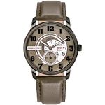 SWADESI STUFF Relics Skeleton Day & Date Dial Premium & Luxurious Genuine Leather Grey Strap Analog Watch for Men