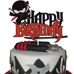 Ninja Happy Birthday Cake Topper Black Red Karate Kung Fu Warriors Birthday Cake Decoration Ninja Anime Theme Party Birthday Supplies for Boys Kids