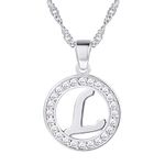 Suplight Silver Letter Necklace L Personalized Brides Wedding Jewelry Cubic Zirconia Crystal Circle Name Alphabet Initial l Necklaces Gifts for Women