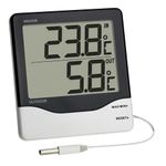 TFA Dostmann Digital Indoor-Outdoor Thermometer, 30.1011, with Waterproof Cable Sensor, Max.-Min.- Values, Large Display, Black-White