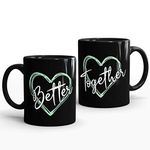 Gift Arcadia Ceramic Better Together Coffee Mug - 2 Pieces, Black, 330ml (A086)