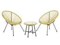 EVRE Goa Yellow Acapulco Styled Egg Shape Conversational Garden Furniture Bistro Patio Outdoor Set For Balconies Gardens Terraces 2 Chairs 1 Glass Top Table