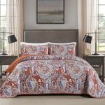 DJY Orange Paisley Quilt Set Queen Size Boho Paisley Bedspread Coverlet Set 3 Pieces, Soft Lightweight Microfiber Terracotta Paisley Floral Pattern Bedding Set for All Season, 96"x90"