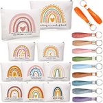 Fumete 20 Pcs Inspirational Rainbow Makeup Bag Rainbow Silicone Keychains Teacher Appreciation Gift Bulk Quotes Zipper Canvas Cosmetic Bag for Teacher Coworker Student Gift