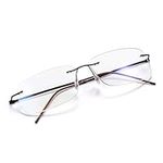 Rimless Progressive Multifocus Reading Glasses Blue Light Blocking No Line Multifocal Computer Readers for Women Men Rectangular Eyewear Titanium Lightweight Magnification Presbyopia Eyeglasses