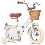 Glerc 12 Inch Kids Girls Bike for 3 4 5 Years Old Little Girls Retro Vintage Style Bicycles with Basket,Stabilisers and Bell,Color White