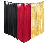 Black Red Gold Satin Ribbon Fringe Hanging Curtain Streamer Backdrop Garland for Bachelorette Wedding Birthday Engagement Graduation Holiday Las Vegas Casino Poker Pirate Party Decorations Supplies