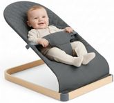 ANGELOGJGT Baby Bouncer - Portable Bouncer Seat for Babies, Ergonomic Design Baby Bouncy Seats Infant with Wood Grain Base Natural Vibrations, Grey