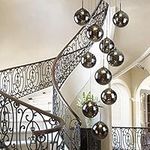 Meimond 10 Glass Ball Chandelier,Staircase Spiral Long Hanging Lights,Crystal Light Shade,Adjustable Length Pendant Light Fixtures, Modern Ceiling Lights for Stairs,Living Room,Hallwa(Color:Grey)