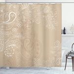 Ambesonne Beige Shower Curtain, Hand Drawn Swirling Floral Motifs Antique Eastern Blossoms Indigenous Nostalgic Bohemian, Cloth Fabric Bathroom Decor Set with Hooks, 75" Long, Beige